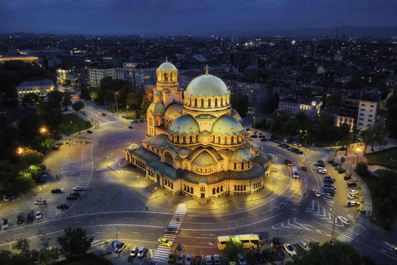 Alexander Nevsky Cathedral Sofia at Night, Bulgaria - Cheap Places to Visit in Europe