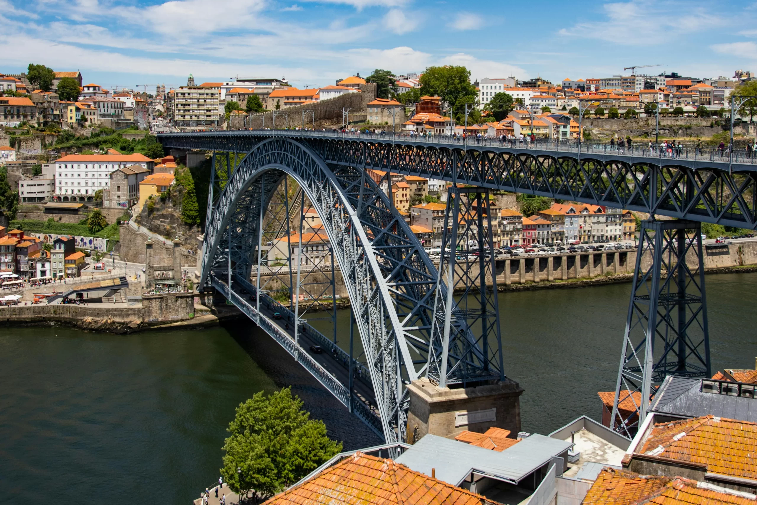 Vew of Porto with the Dom Luís I Bridge and the Douro River